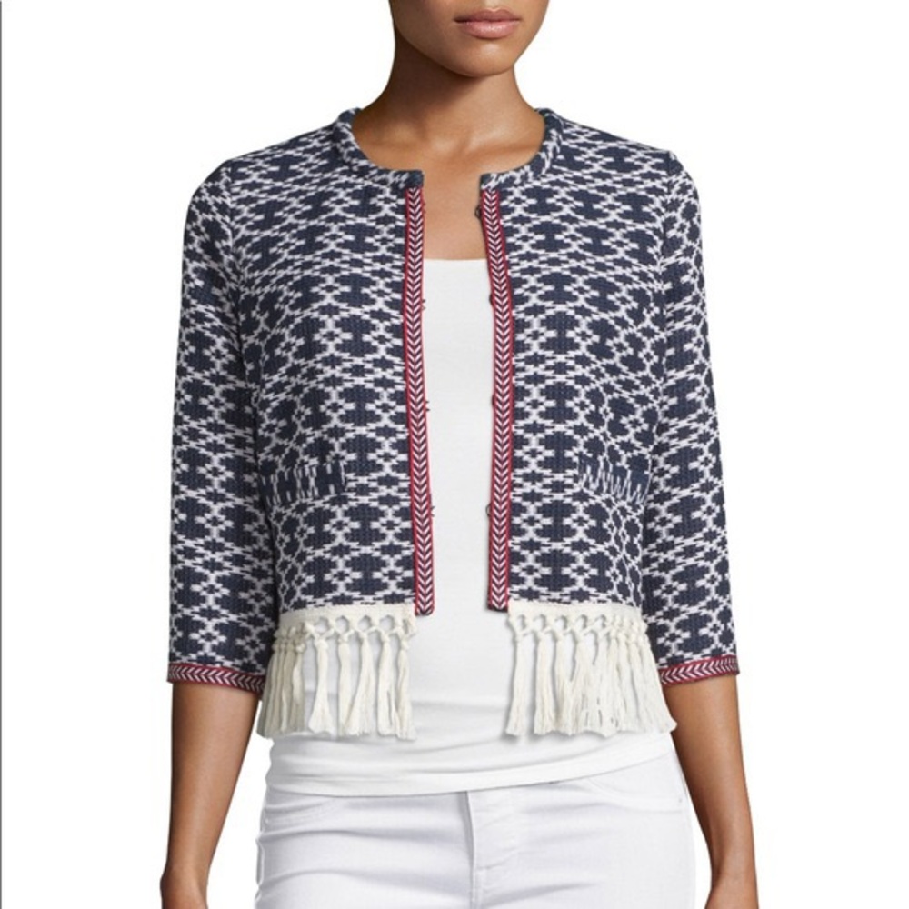 Hiche 3/4-Sleeve Fringe-Trim Jacket